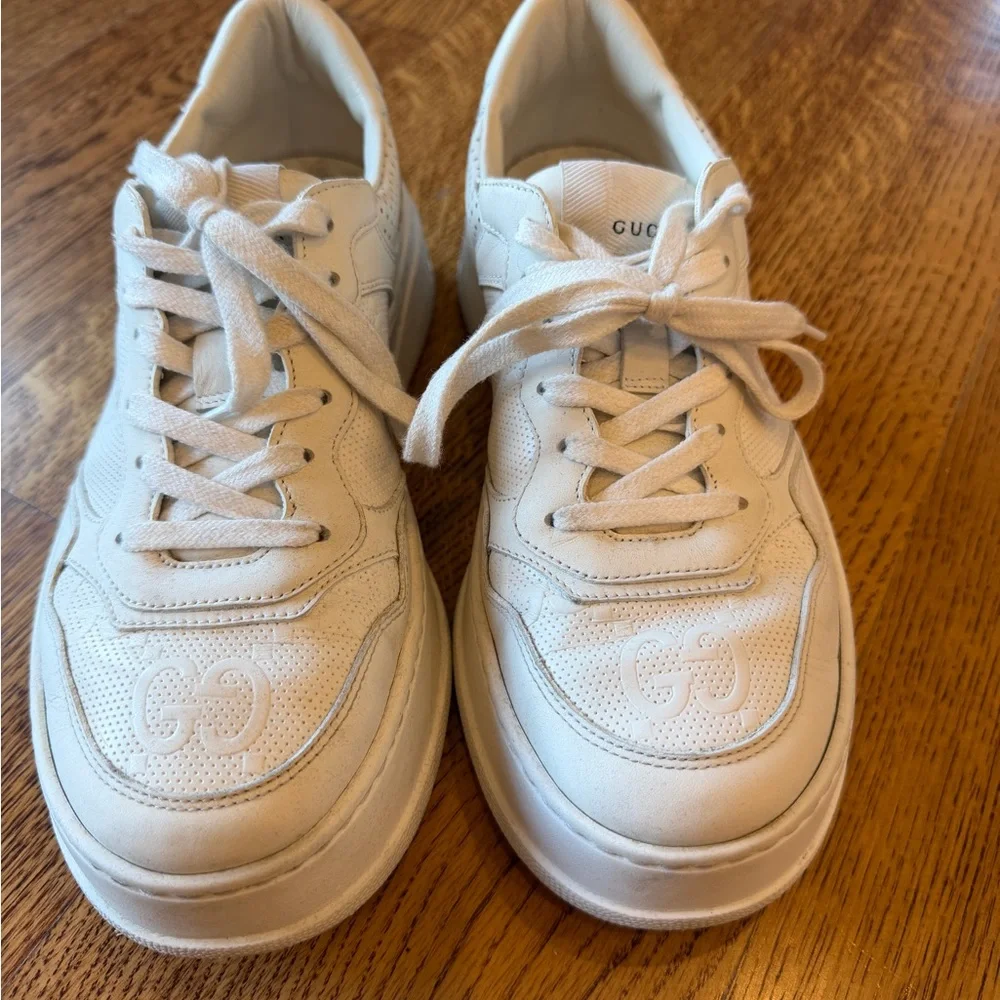 Gucci Cream Leather Platform Sneakers - Picture 2 of 4